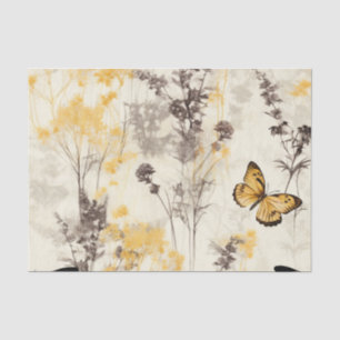 Ätherische, zarte, schwarz-gelbe Blumen Schmetterl Seidenpapier