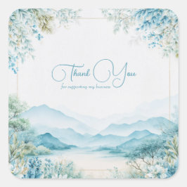 Ätherischer Blaue Berg Aquarell Goldrahmen Quadratischer Aufkleber