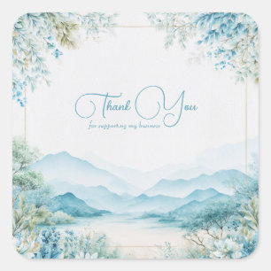 Ätherischer Blaue Berg Aquarell Goldrahmen Quadratischer Aufkleber