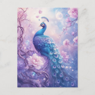 Ätherischer Blauer Pfau im Lila Mondgarten Postkarte