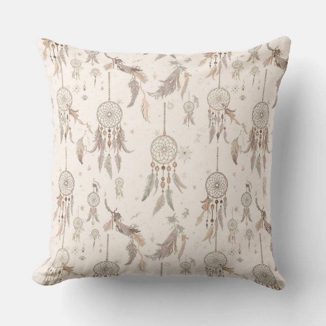Ätherischer Boho-Traumfänger mit Federn, Mond und  Kissen (Vorderseite)