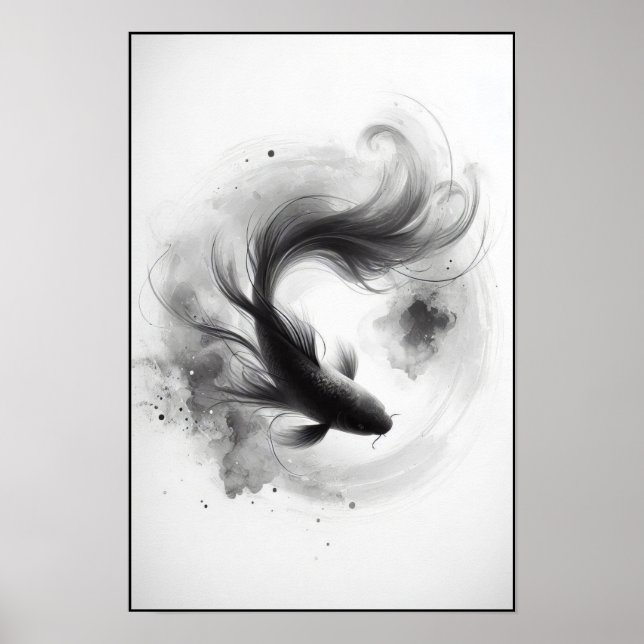 Ätherischer Fluss eines graceful Koi Abstrakt Poster (Vorne)