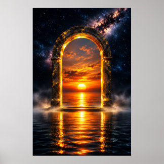 Ätherischer himmlischer Torbogen - Goldenes Sonnen Poster