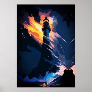 Ätherischer Leuchtturm – Dramatische Seelandschaft Poster