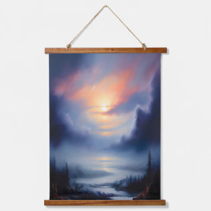 Ätherischer Sonnenaufgang über die malerische Berg Wandteppich Mit Holzrahmen