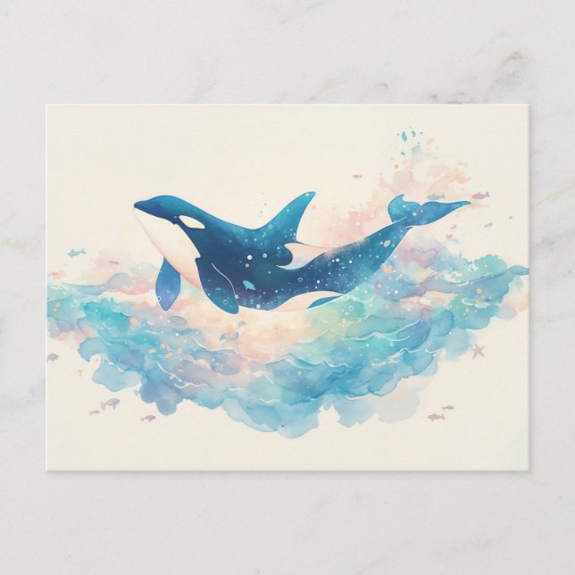 Ätherischer Wasserfarben-Orca-Splash Postkarte (Vorderseite)
