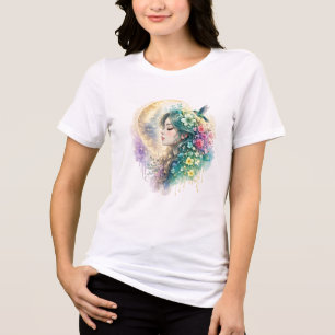 Ätherisches Blumenfrau-Kolibri-Watercolor-T-Shirt Tri-Blend Shirt