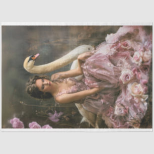 Ätherisches Fantasy-Porträt Floral & Schwan Seidenpapier