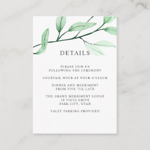 Ätherisches grünes WEDDING Hotel Details Unterkunf Begleitkarte