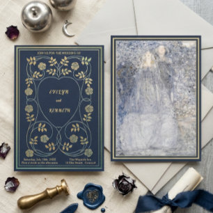 Ätherisches Mitternachtsblau und Gold Vintage Cele Einladung