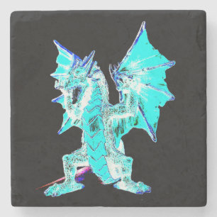 Ätherisches Ozeanmonster Aqua-Feuer-Illustrationsk Steinuntersetzer