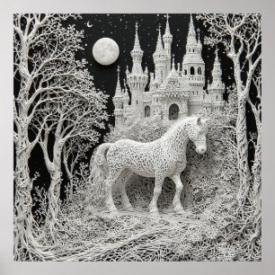 Ätherisches Pferd und verzauberter Schloss Poster