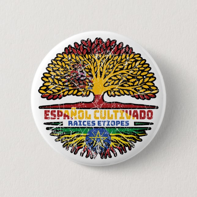 Äthiopien Äthiopien Spanien Tree Roots Flag Button (Vorderseite)