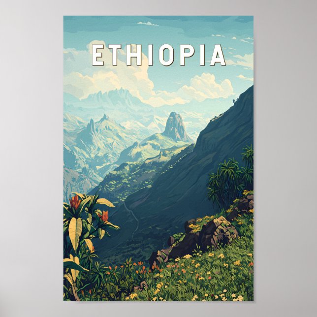 Äthiopien Illustration Travel Art Vintag Poster (Vorne)