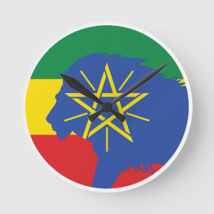 Äthiopien Lion Äthiopische Nationale Tierflagge Runde Wanduhr