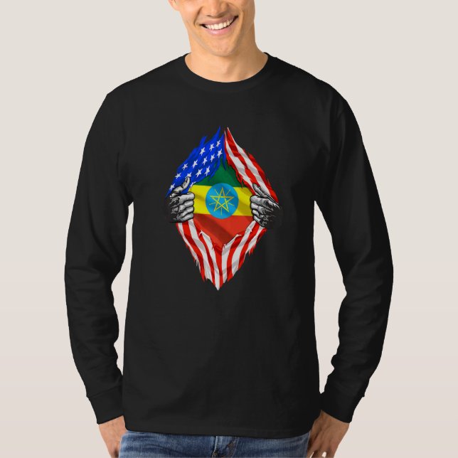 Äthiopien Roots Usa Flagge Patriotisch Äthiopische T-Shirt (Vorderseite)