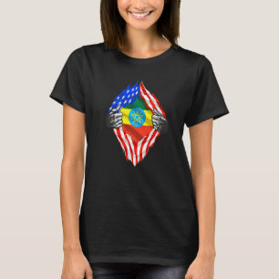 Äthiopien Roots Usa Flagge Patriotisch Äthiopische T-Shirt