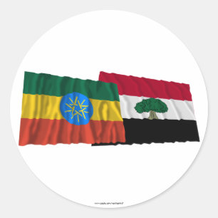 Äthiopien und Oromia wellenartig bewegende Flaggen Runder Aufkleber