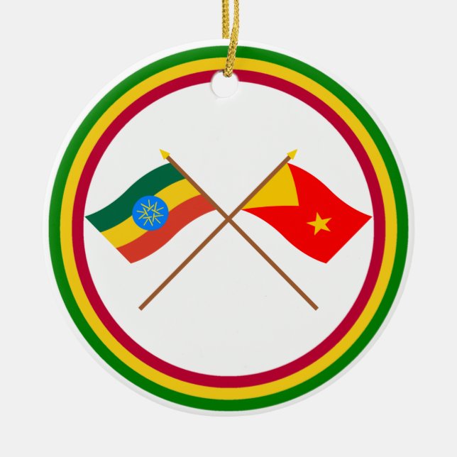 Äthiopien und Tigray gekreuzte Flaggen Keramikornament (Vorne)
