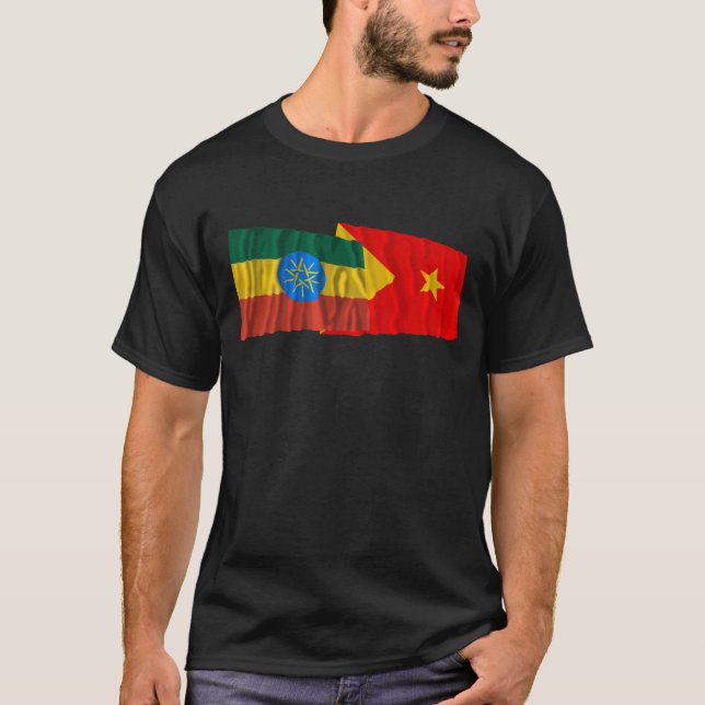 Äthiopien und Tigray wellenartig bewegende Flaggen T-Shirt (Vorderseite)
