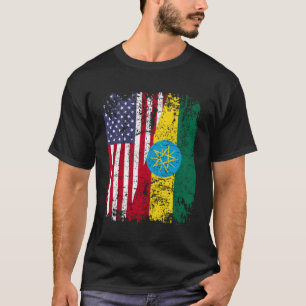Äthiopische Wurzeln Halbamerikanische Flagge Äthio T-Shirt