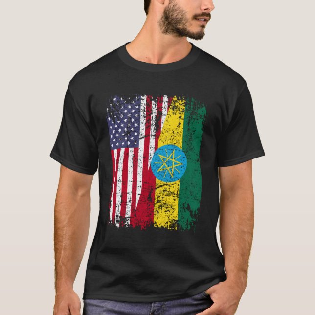 Äthiopische Wurzeln Halbamerikanische Flagge Äthio T-Shirt (Vorderseite)