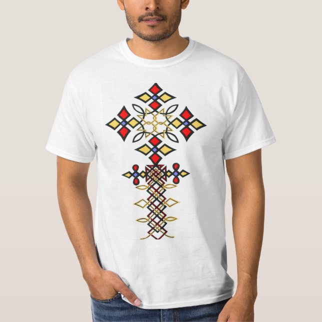 Äthiopischer Cross-Design Männerjugend T - Shirt (Vorderseite)