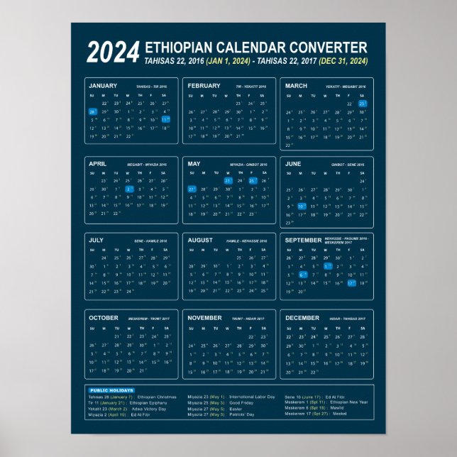 Äthiopischer Kalender Konverter Jahr 2024 Download Poster (Vorne)