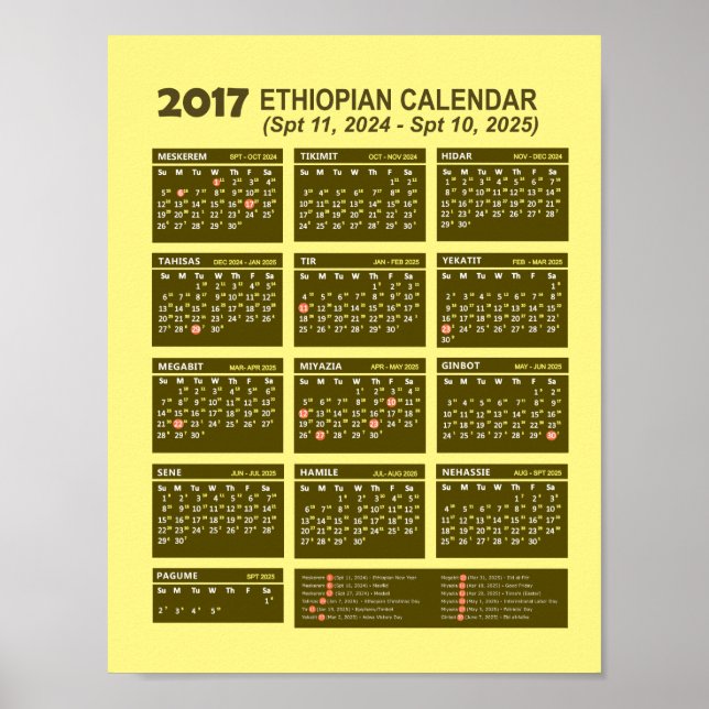 Äthiopischer Neujahrskalender 2024/2025 Poster (Vorne)