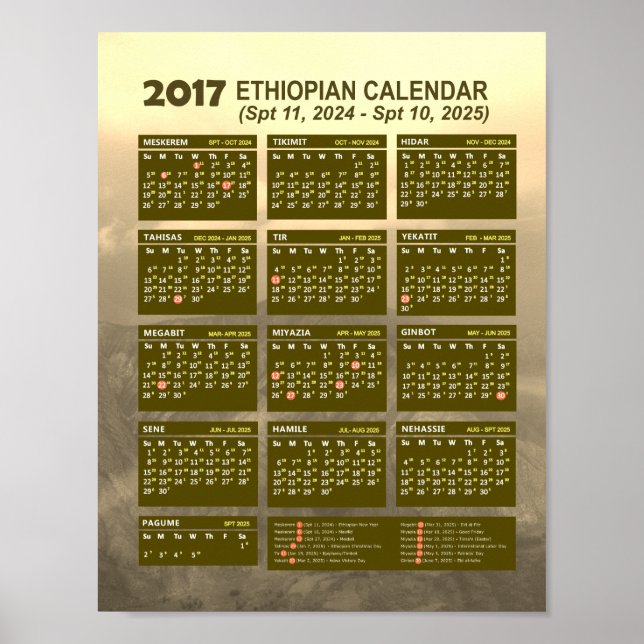 Äthiopischer Neujahrskalender 2024/2025 Poster (Vorne)