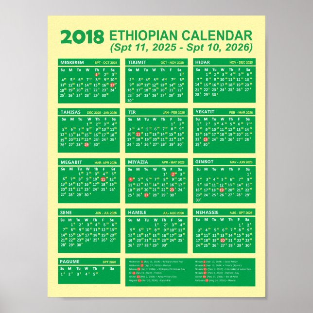 Äthiopischer Neujahrskalender 2025/2026 Poster (Vorne)