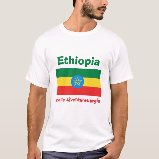 Äthiopisches Flag + Karte + Text-T - Shirt (Vorderseite)
