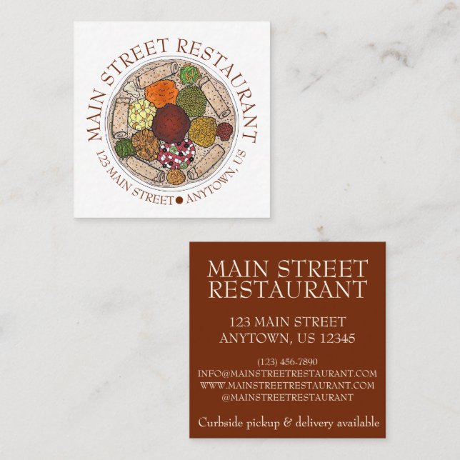 Äthiopisches Food Wat Injera Restaurant Küche Quadratische Visitenkarte (Vorne/Hinten)