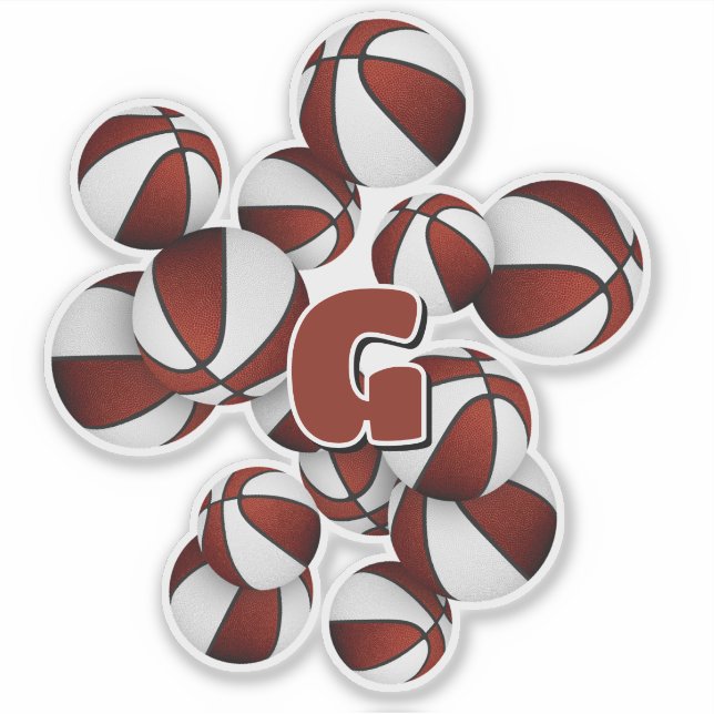 athlete monogram on maroon white basketballs aufkleber (Vorderseite)