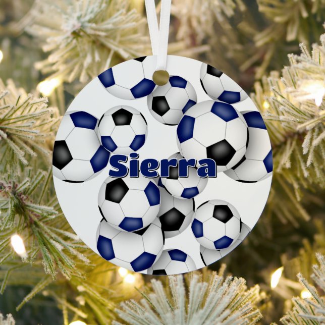 Athletenname auf blauen schwarzen Fußballbällen ha Ornament Aus Metall (InSitu)