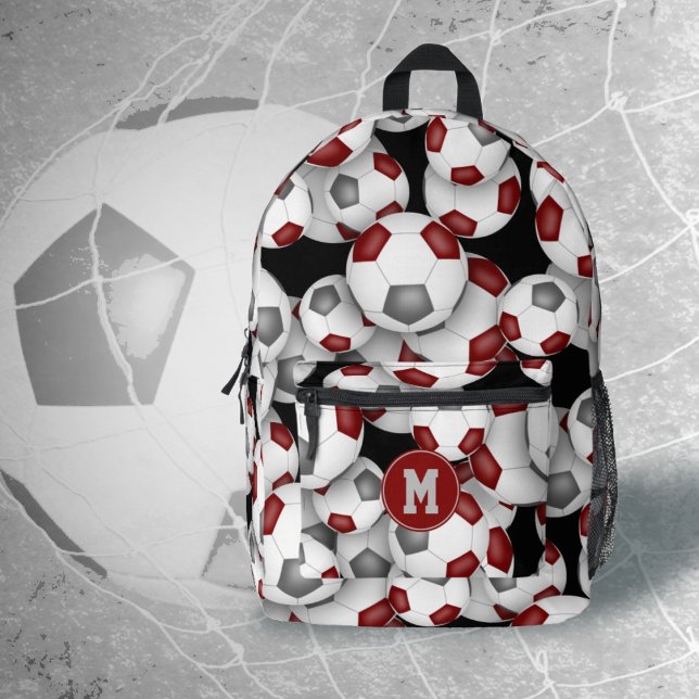 Athletes monogrammed maroon gray soccer balls bedruckter rucksack (Von Creator hochgeladen)