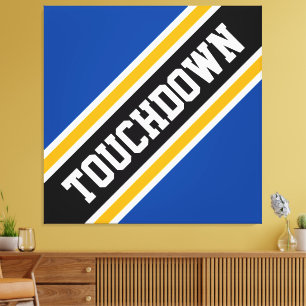 Athletic Blue Yellow Black TOUCHDOWN Streifen Leinwanddruck