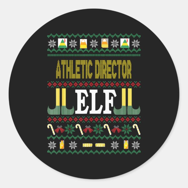 Athletic Director Elf Funny Christmas Gift  Runder Aufkleber (Vorderseite)