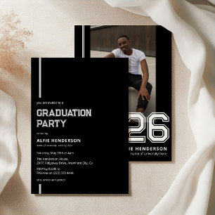 Athletic Foto Graduation Party Black Einladung