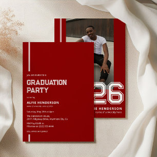 Athletic Foto Graduation Party Rotes Burgund Einladung