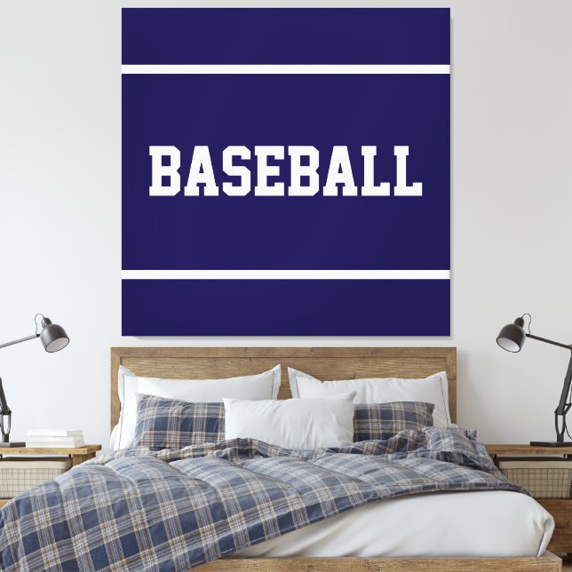 Athletic Navy Blue White BASEBALL Text Stripes Leinwanddruck (Insitu (Schlafzimmer))