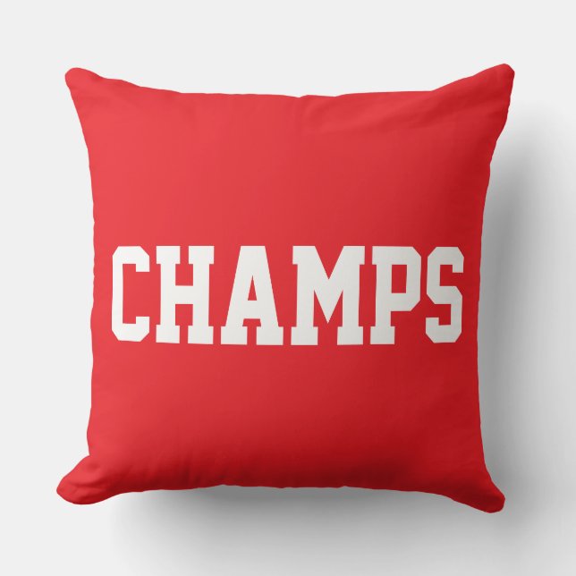 Athletic Sporty CHAMPS White Text On Bright Red Kissen (Vorderseite)