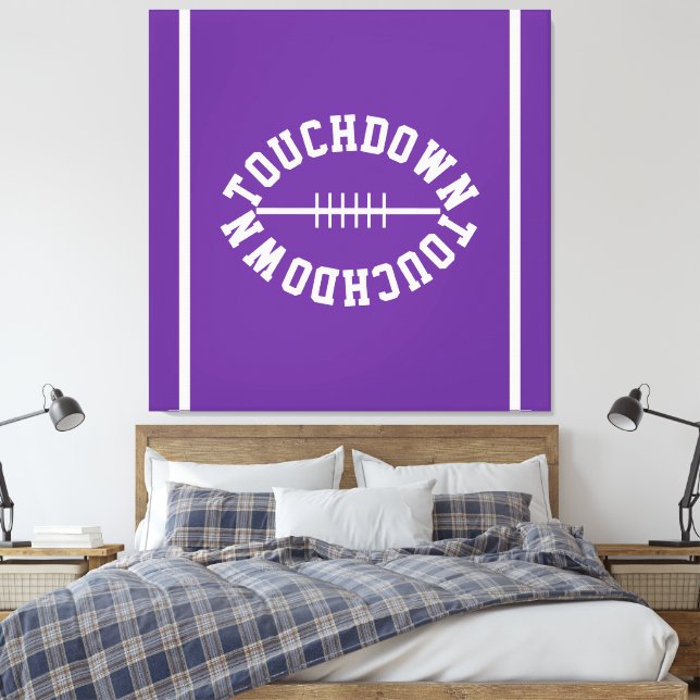 Athletic TOUCHDOWN Text Stripes On Royal Purple Leinwanddruck (Insitu (Schlafzimmer))