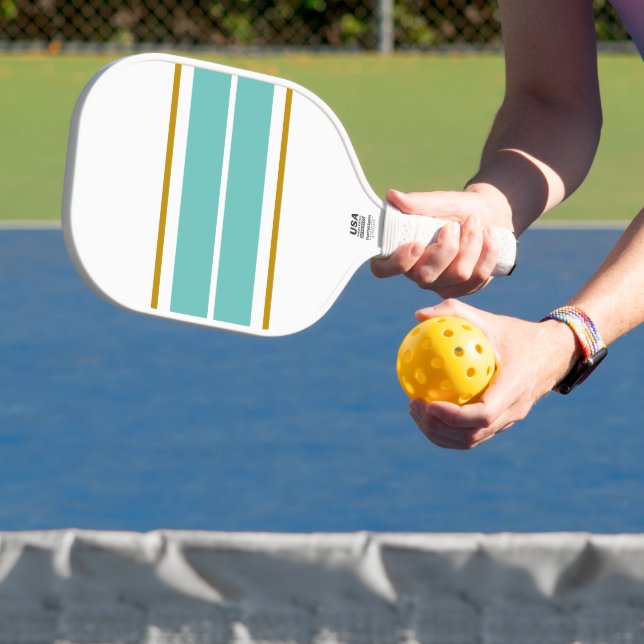 Athletic Wide Aqua Twin Racing Streifen auf Weiß Pickleball Schläger (InSitu)