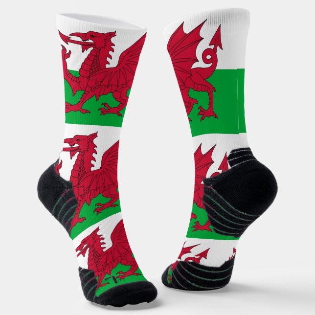 Athletische Crew Sock mit der Flagge von Wales, Gr Socken (Gewinkelt)