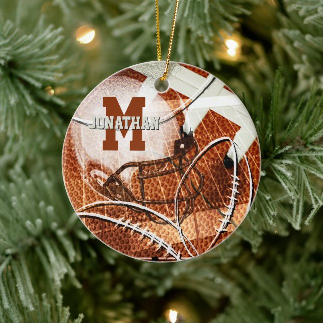athletische Geschenke Varieté monogramm Fußball Keramik Ornament (Baum)