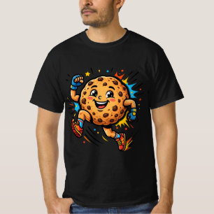 Athletischer Schokoladen-Chip-Kookie-Lauf-Cartoon- T-Shirt