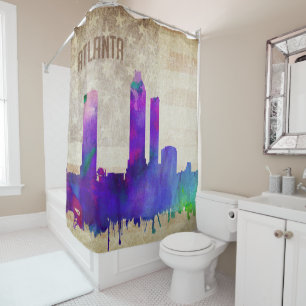 Atlanta, Aquarell-Stadt-Skyline GA Duschvorhang