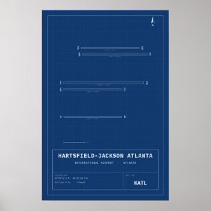 Atlanta ATL Flughafen Blueprint Start- und Landeba Poster