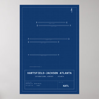 Atlanta ATL Flughafen Blueprint Start- und Landeba Poster